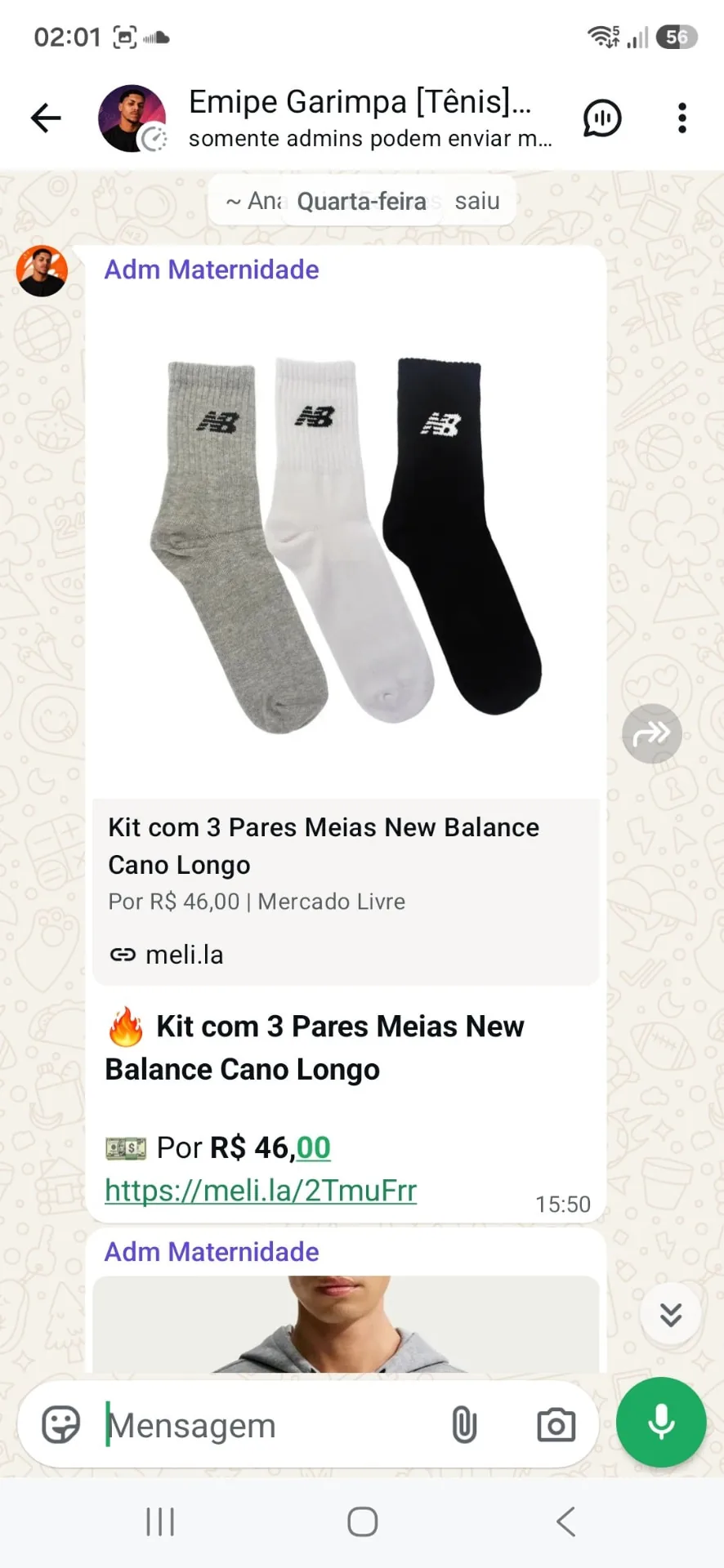 Oferta do kit com três pares de meias New Balance por R$ 46