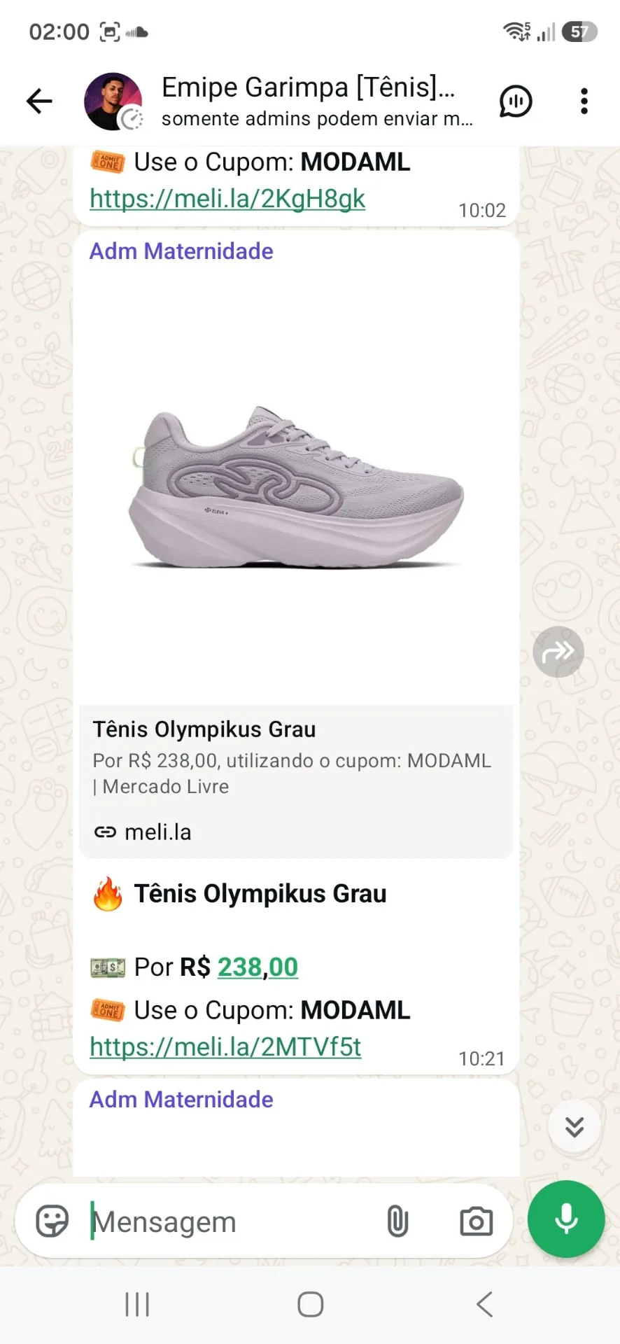 Oferta do tênis Olympikus Grau por R$ 238 com cupom