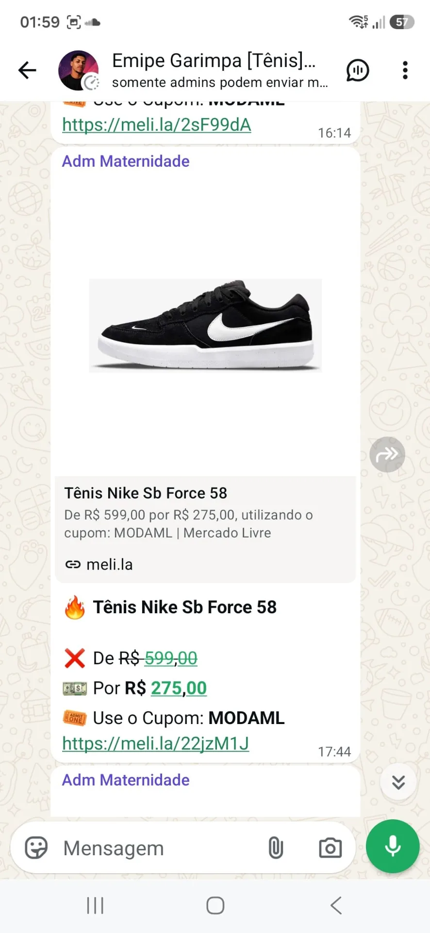 Oferta do tênis Nike SB Force 58 por R$ 275 com cupom