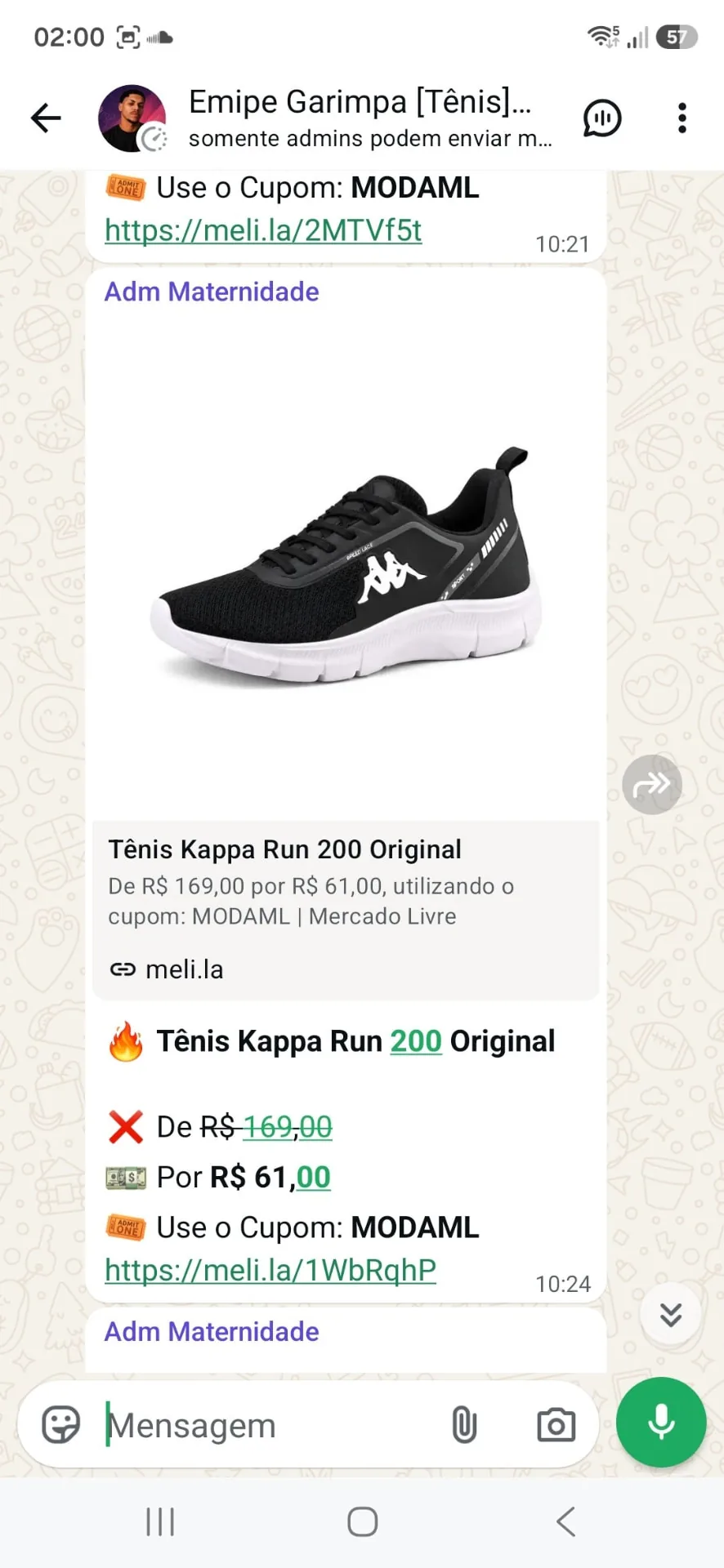 Oferta do tênis Kappa Run 200 Original por R$ 61 com cupom