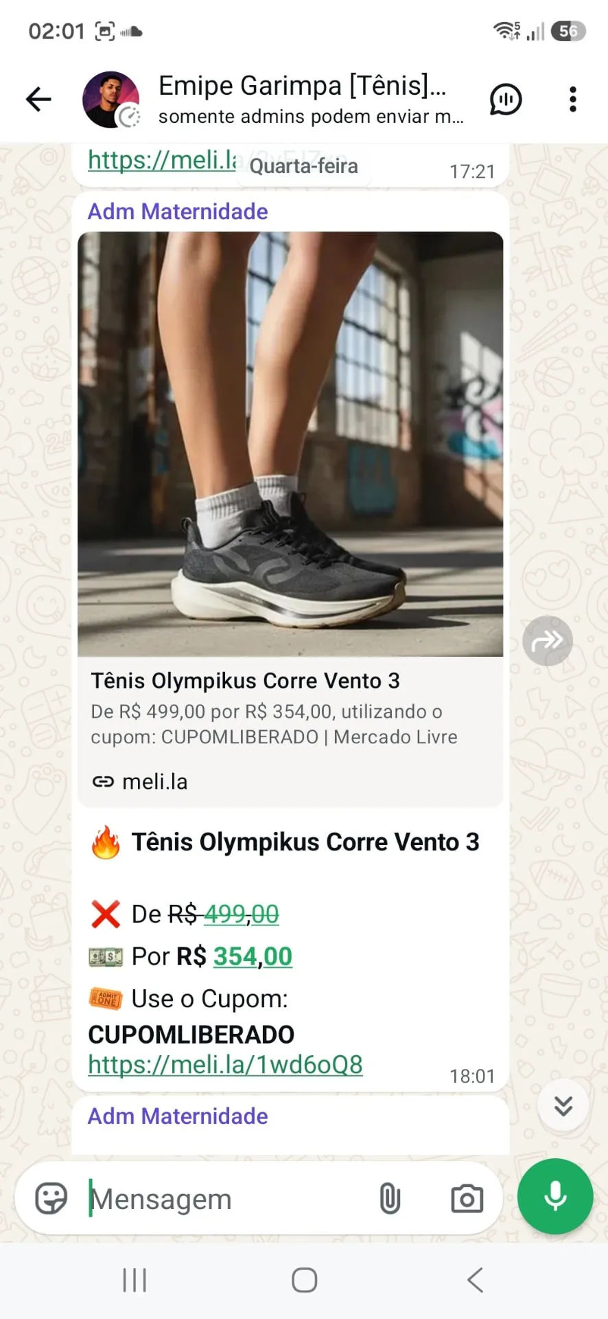 Oferta do tênis Olympikus Corre Vento 3 por R$ 354 com cupom