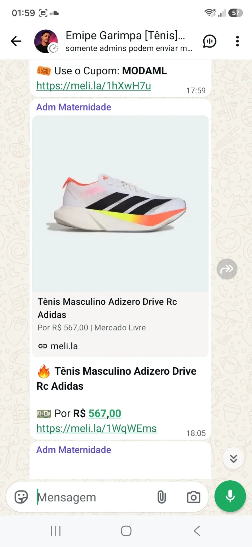 Oferta do tênis Adidas Adizero Drive RC masculino por R$ 567